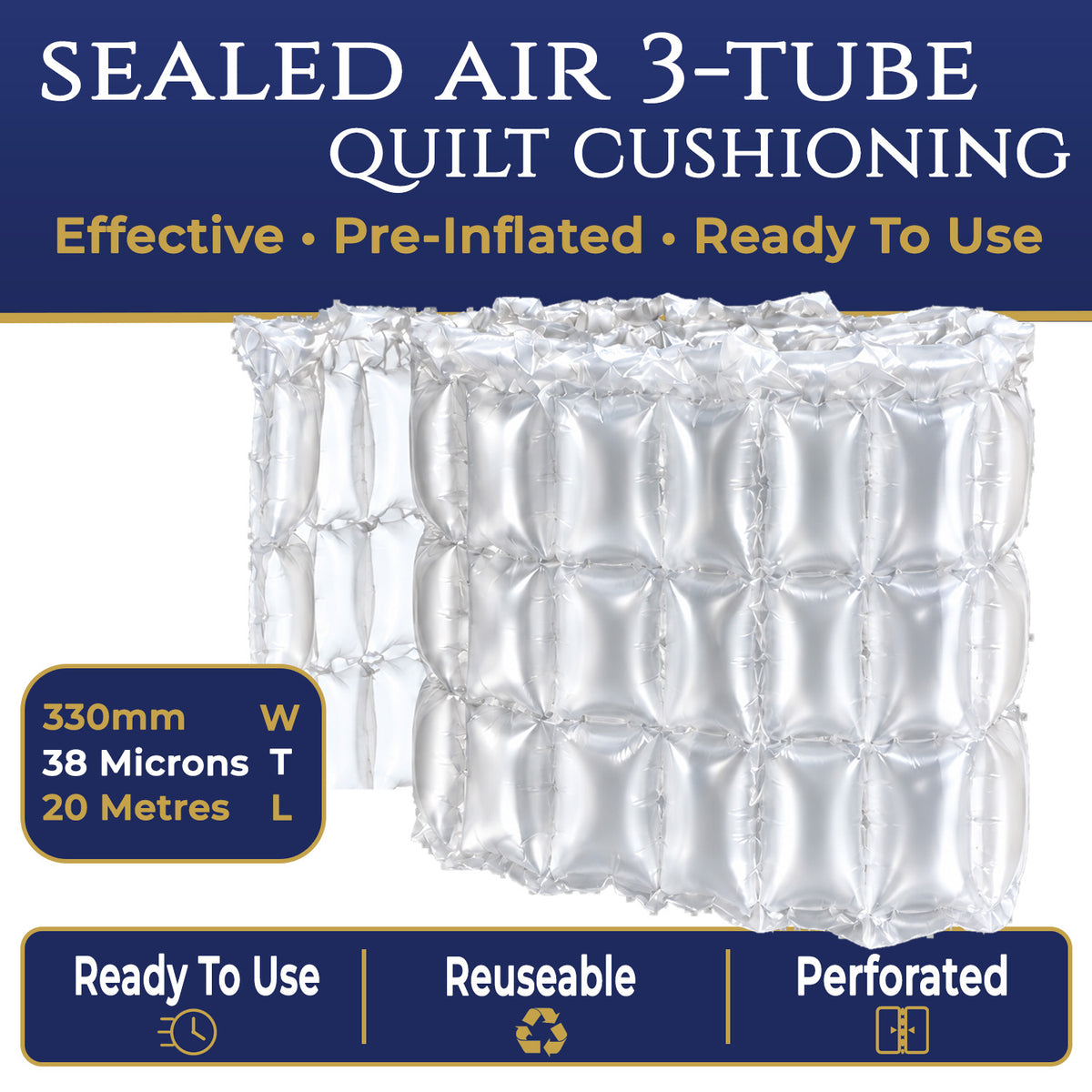 Sealed Air 3-Tube Quilt Cushioning Bubble Protection  - Pre‑Inflated