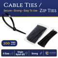 Cable Ties - Black - General Purpose Nylon - 250 x 4.6mm (200 Pack)