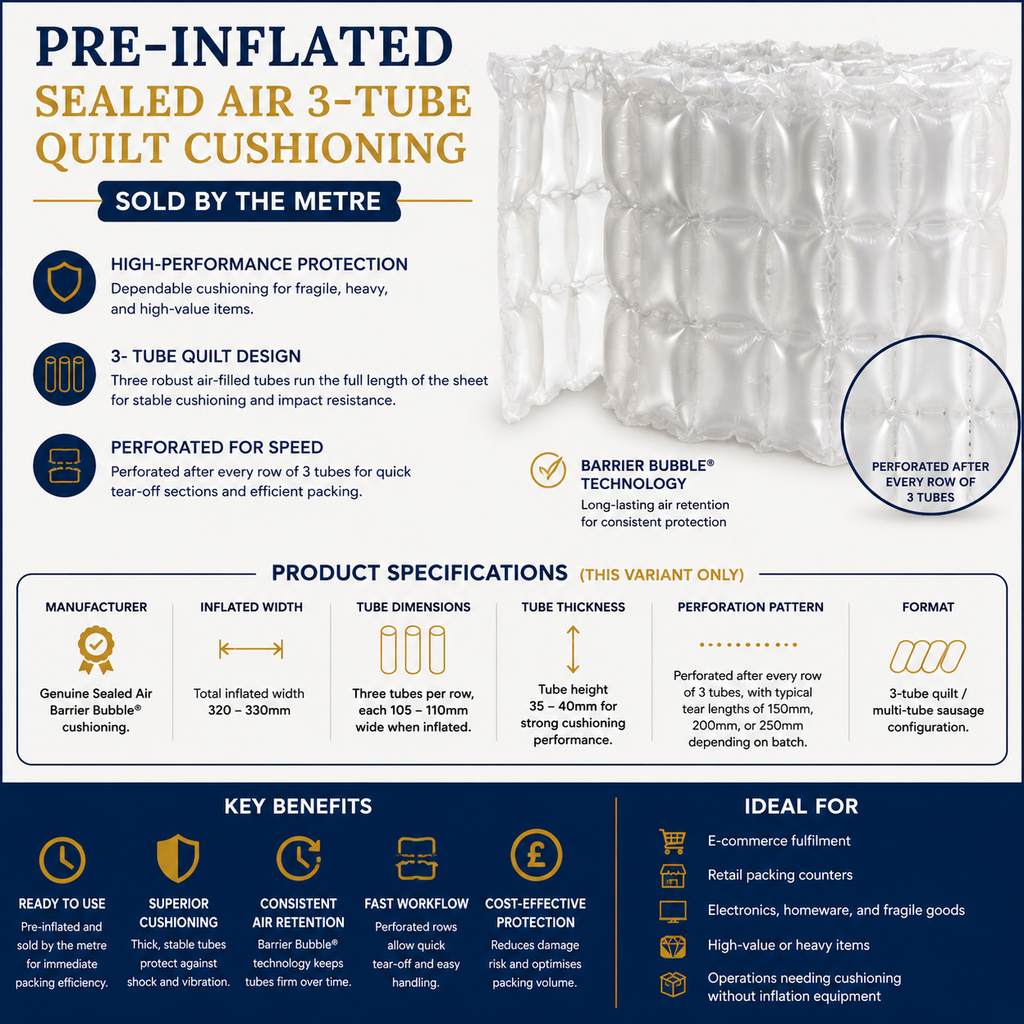 Sealed Air 3-tube quilt cushioning product specifications