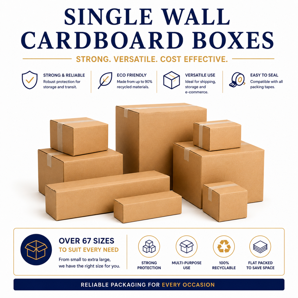 Standard Single Wall Cardboard Boxes for shipping available in 67 sizes for shipping and storage