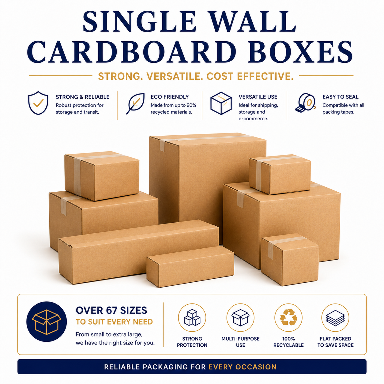 Standard Single Wall Cardboard Boxes for shipping available in 67 sizes for shipping and storage