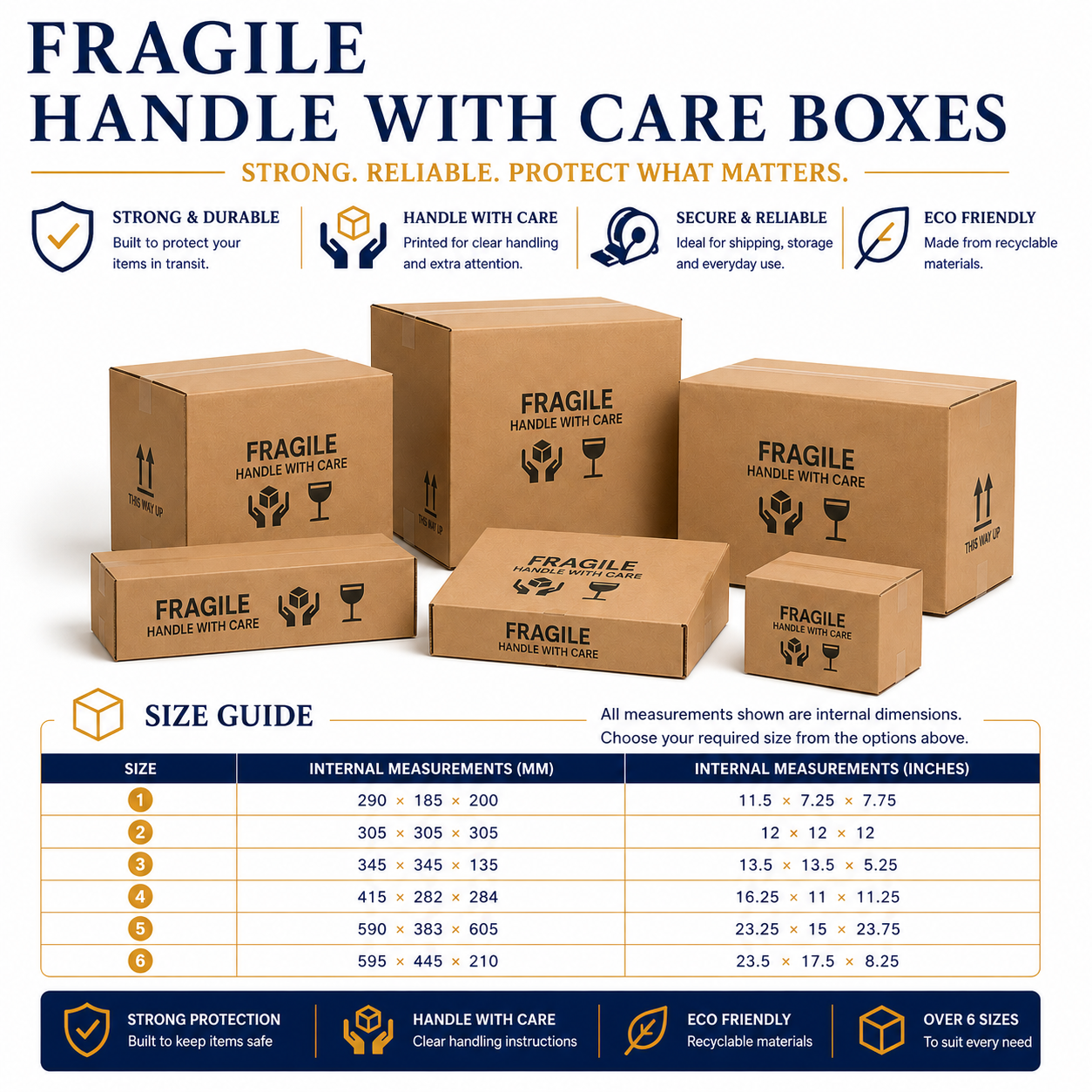 Brown double-wall fragile shipping boxes with Handle With Care printing for protecting delicate parcels during transit.
