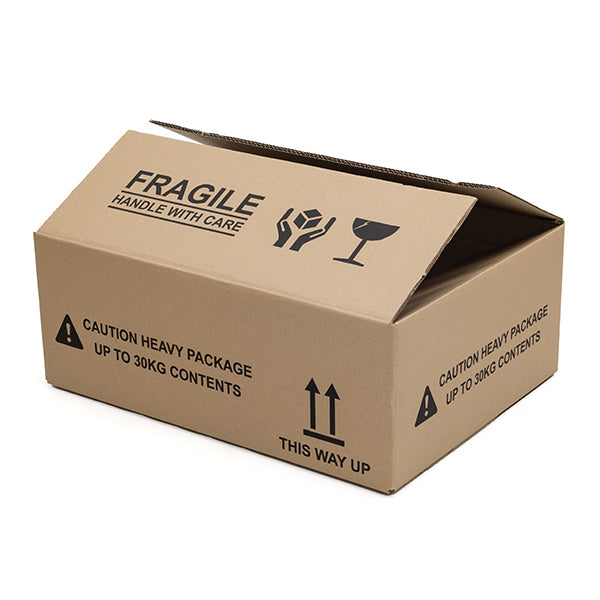 Size 6 fragile shipping boxes 595 × 445 × 210 mm large printed Handle With Care shipping box.