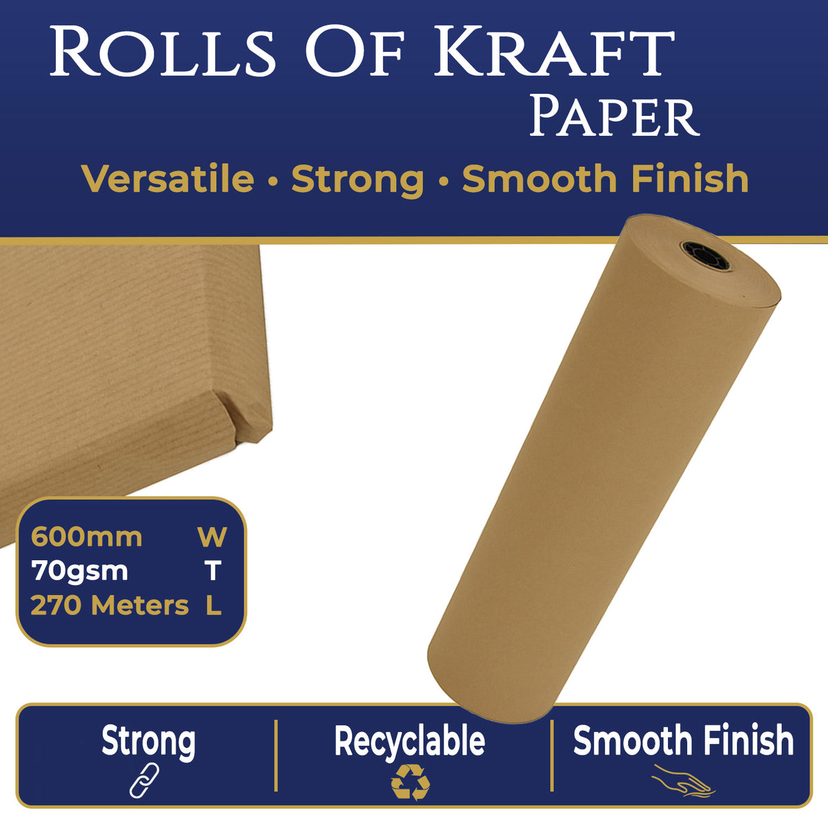 Pure Kraft Paper by the Roll – 600mm Wide, 70gsm