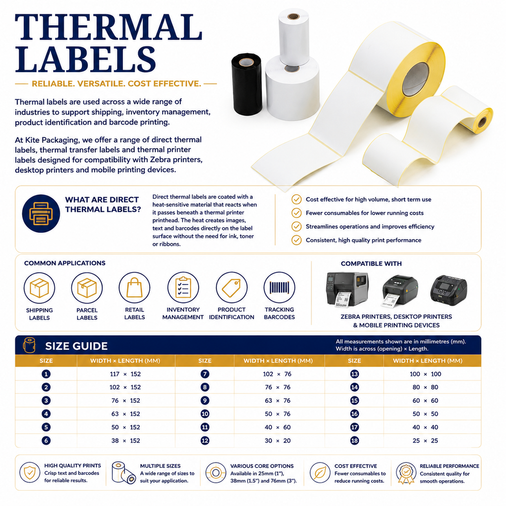 Direct thermal shipping labels 4 x 6 inches with 25mm core for desktop label printers