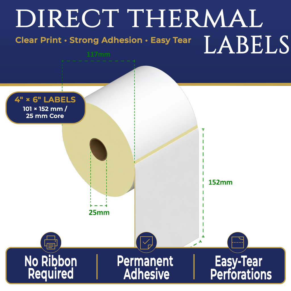 Direct Thermal Shipping Labels – 4" x 6" 25mm Core
