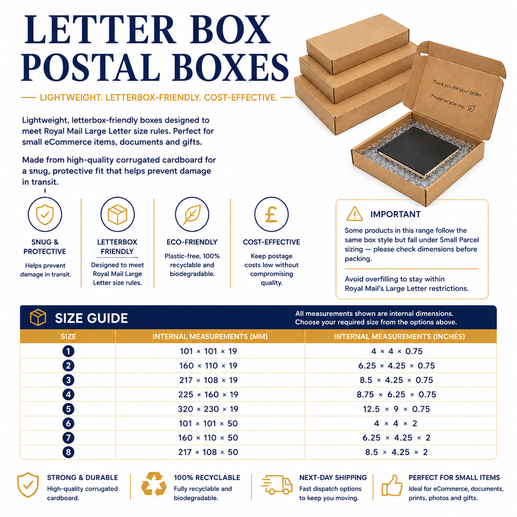 Letter Box Postal Boxes (Premium) – Size 1–8 12.5x9x0.75 in