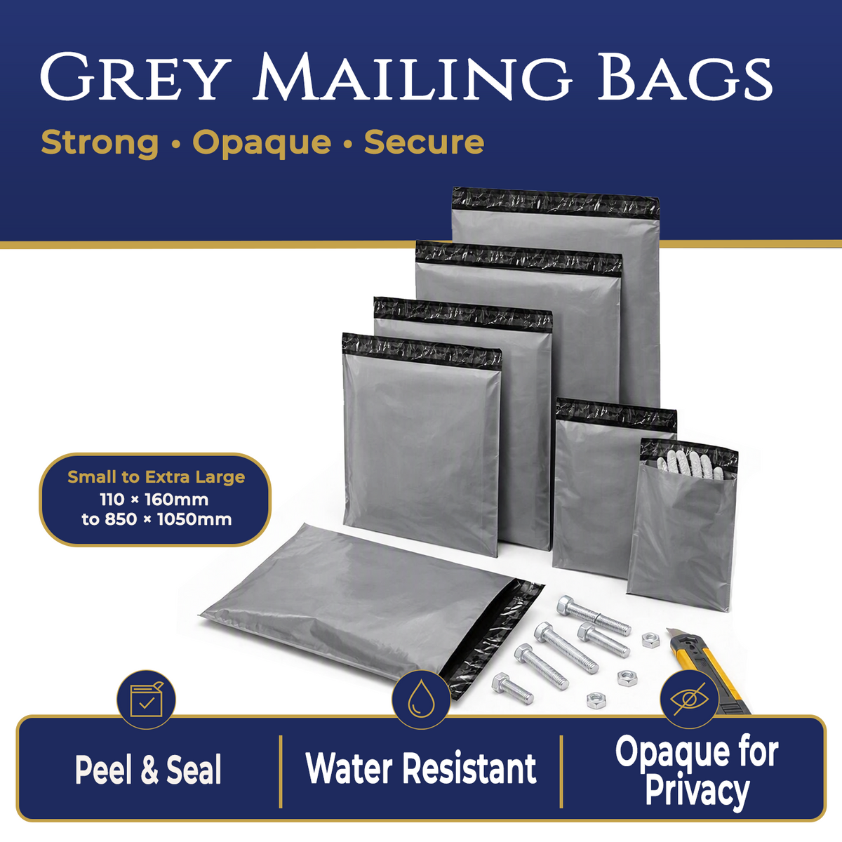 Grey mailing bags 55 micron | Peel & Seal Strong Polythene Postal Bags