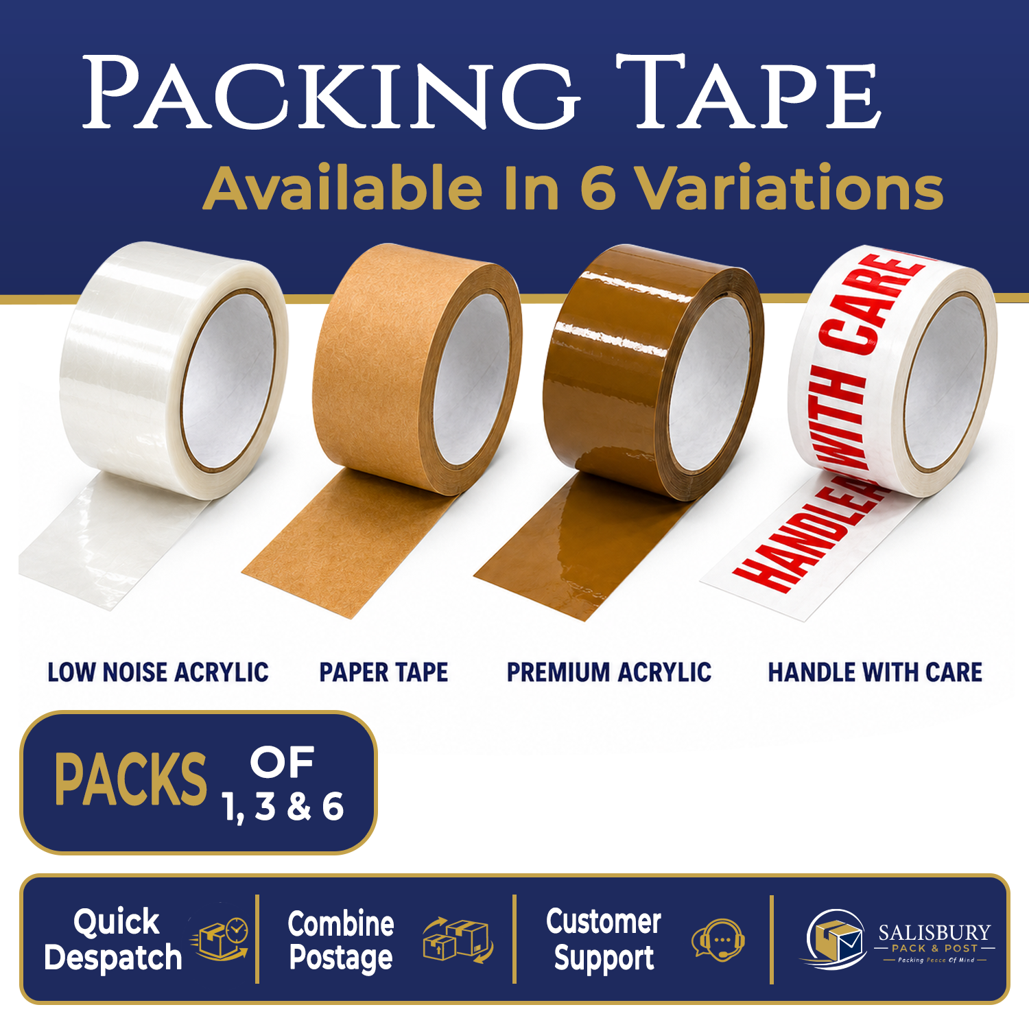 packing tape – full tape collection clear brown white printed options for professional packaging – Salisbury Pack & Post