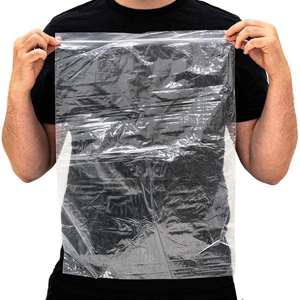 Grip Seal Bags 381 × 508 mm (15 × 20 in) extra large clear resealable plastic storage bag for large documents, clothing and bulky items.