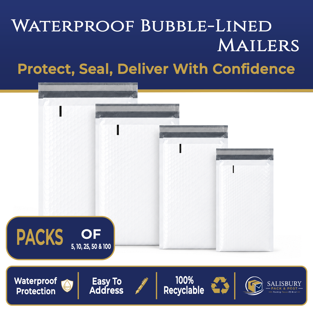 Bubble lined mailing bags with waterproof 85 micron outer in sizes 1 to 4