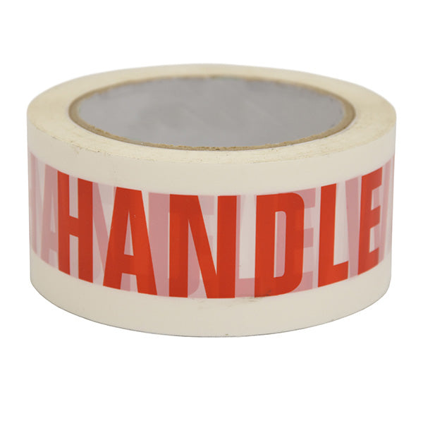 packing tape – handles with care polypropylene 48mm×66m white tape with bold red print for fragile parcels – Salisbury Pack & Post